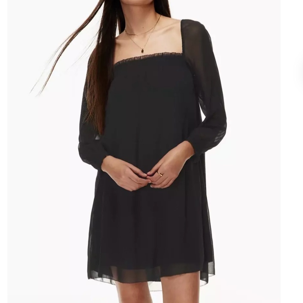 Aritzia Wilfred Alana chiffon babydoll Off the Shoulder little black dress Small - Picture 7 of 15